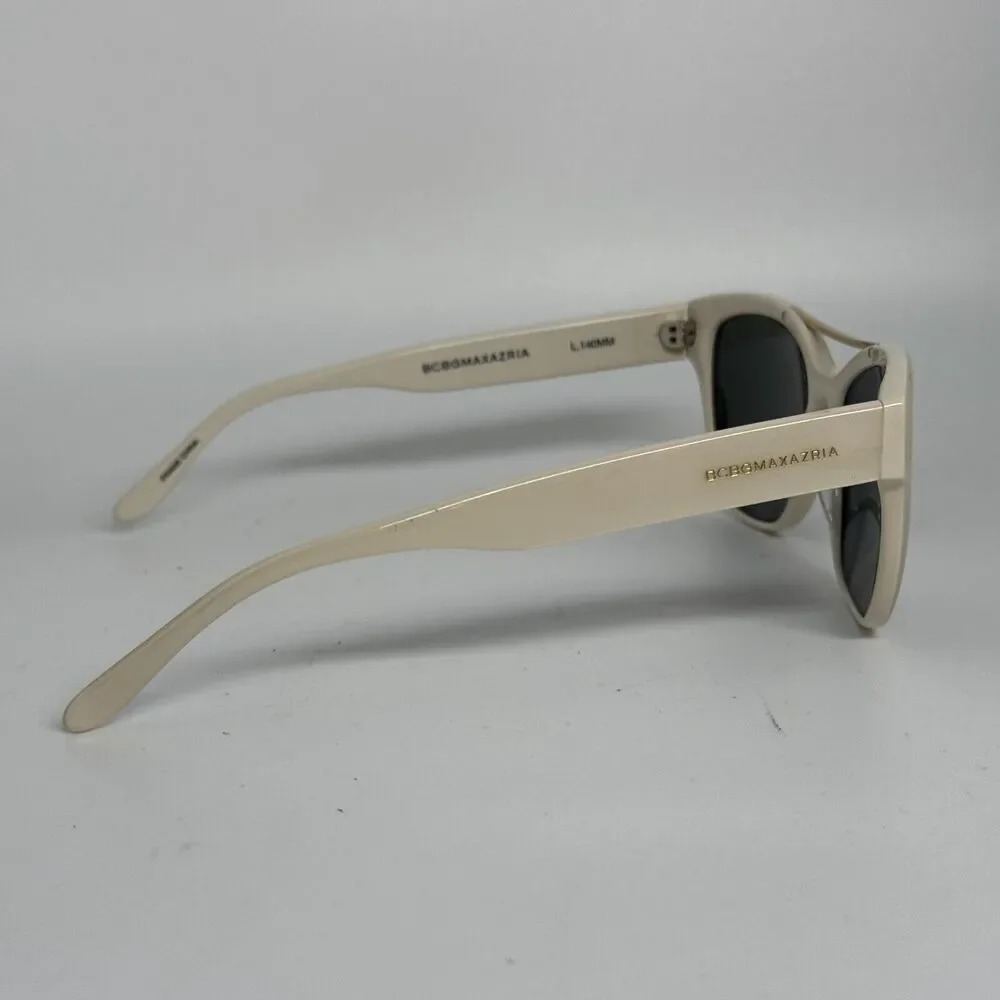 BCBGMAXAZRIA Sunglasses AMAZE IVORY LAMINATE Shiny Square with Green Lens H16601